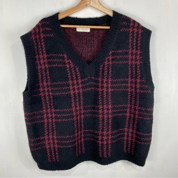 By Together Plaid Checkered V-Neck Wool Blend Pullover Sweater Vest Size Large - Picture 2 of 5